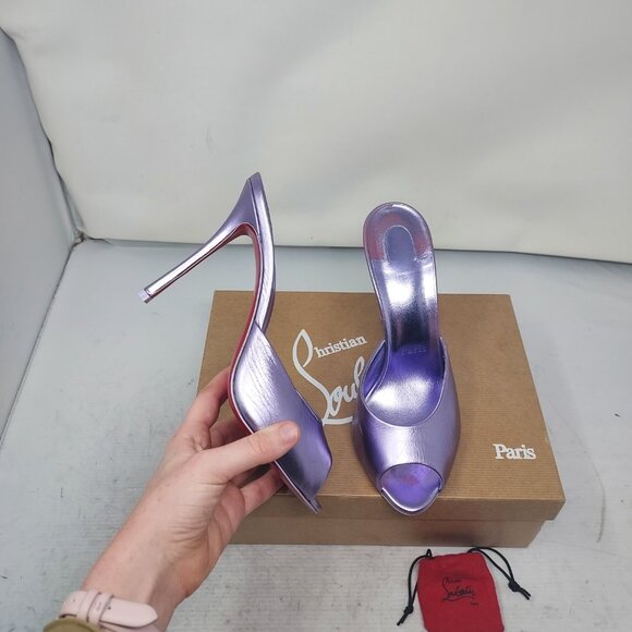 Christian Louboutin Shoes - CHRISTIAN LOUBOUTIN Me Dolly Metallic Leather Lilac Purple Heel Mule Sandal